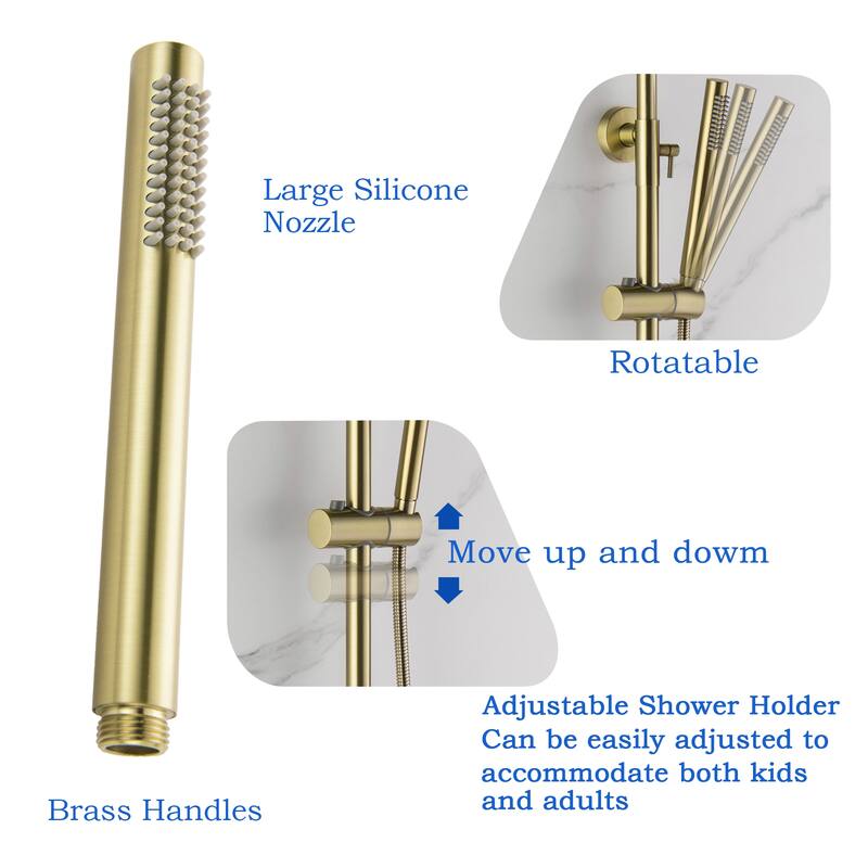 Modland Wall Mounted 3-Way Exposed Install Complete Rain Shower System with High Pressure Showerhead, Black/Gold