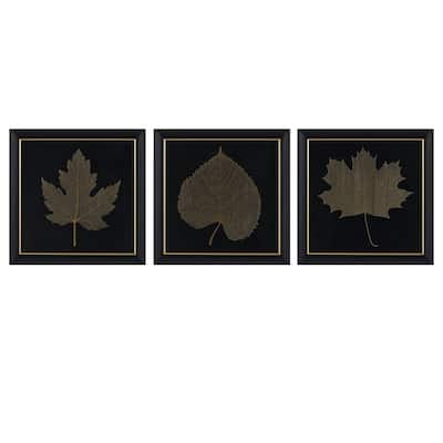 Martha Stewart Gilded Trio Gold Metallic Leaf Square Framed Graphic Wall Decor 3-Piece Set