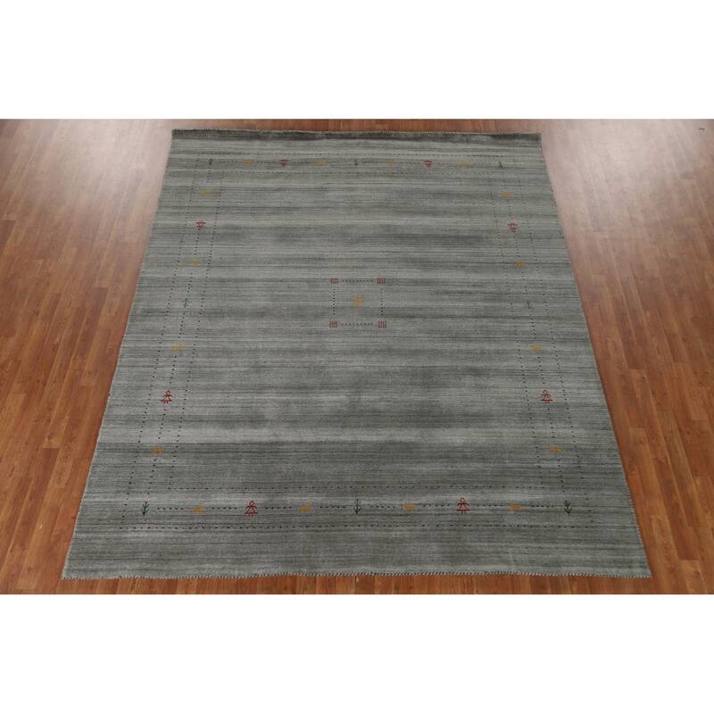 Grey Tribal Gabbeh Area Rug Hand-Knotted Wool Carpet - 8'2"x 9'9"