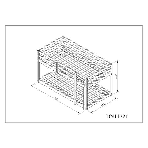 dimension image slide 2 of 4, Twin over Twin Floor Bunk Bed, Low Height Design, Space-saving, White