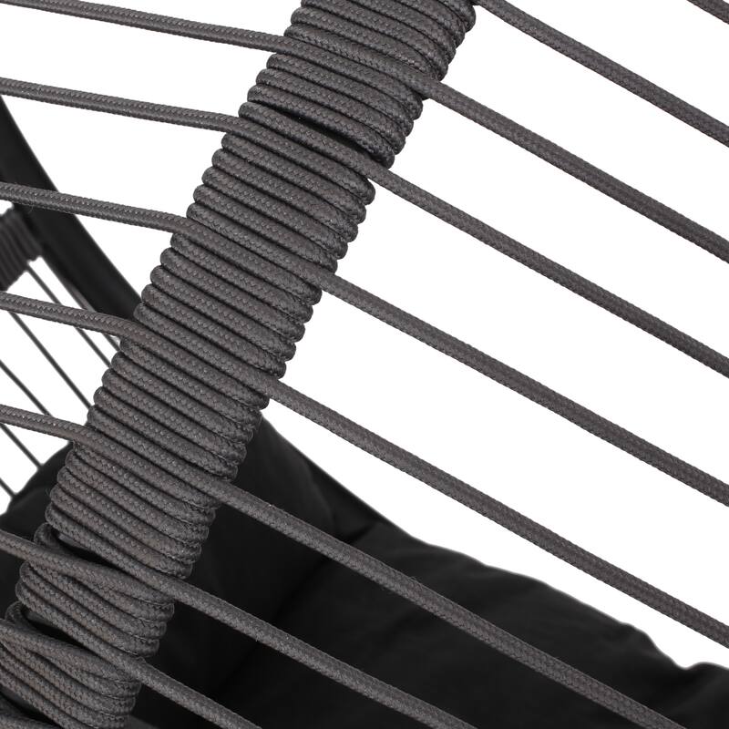 Roomfitters Modern Round Hanging Basket Swing, Large Spherical Wicker Frame with Plush Cushions for Outdoor Patio Seating, Black