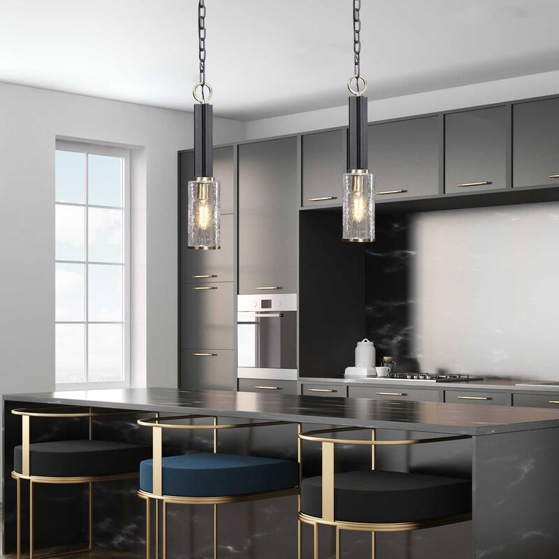 1-Light Meteor Shower Glass Ceiling Pendant - 23.25" - Black and Clear