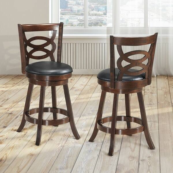Costway Set Of 2 Bar Stools 24 Height Wooden Swivel Backed Dining On Sale Overstock 30712978