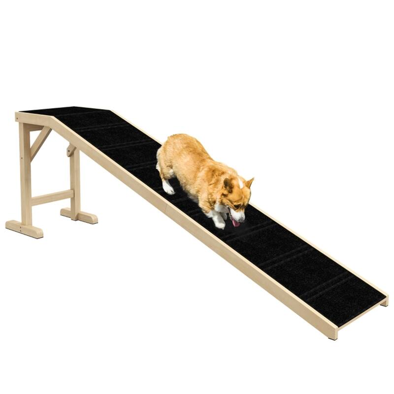 Pine Wood Pet Ramp with Anti-Slip Surface for Security and Safety - 74" L x 16" W x 25" H - Natural-Black