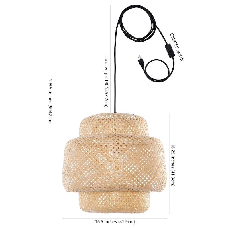 SAFAVIEH Lighting Raven 16.5-inch Pendant - 17" W x 17" D x 19-199" H - Natural - 17Wx17Dx199H