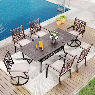 MAISON ARTS 7-Piece Cast Aluminum Patio Dining Set with Expandable Rectangular Table & 6 Cast Aluminum Chairs