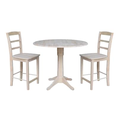 42" Round Pedestal Counter Height Table with Two Madrid Stools - Unfinished