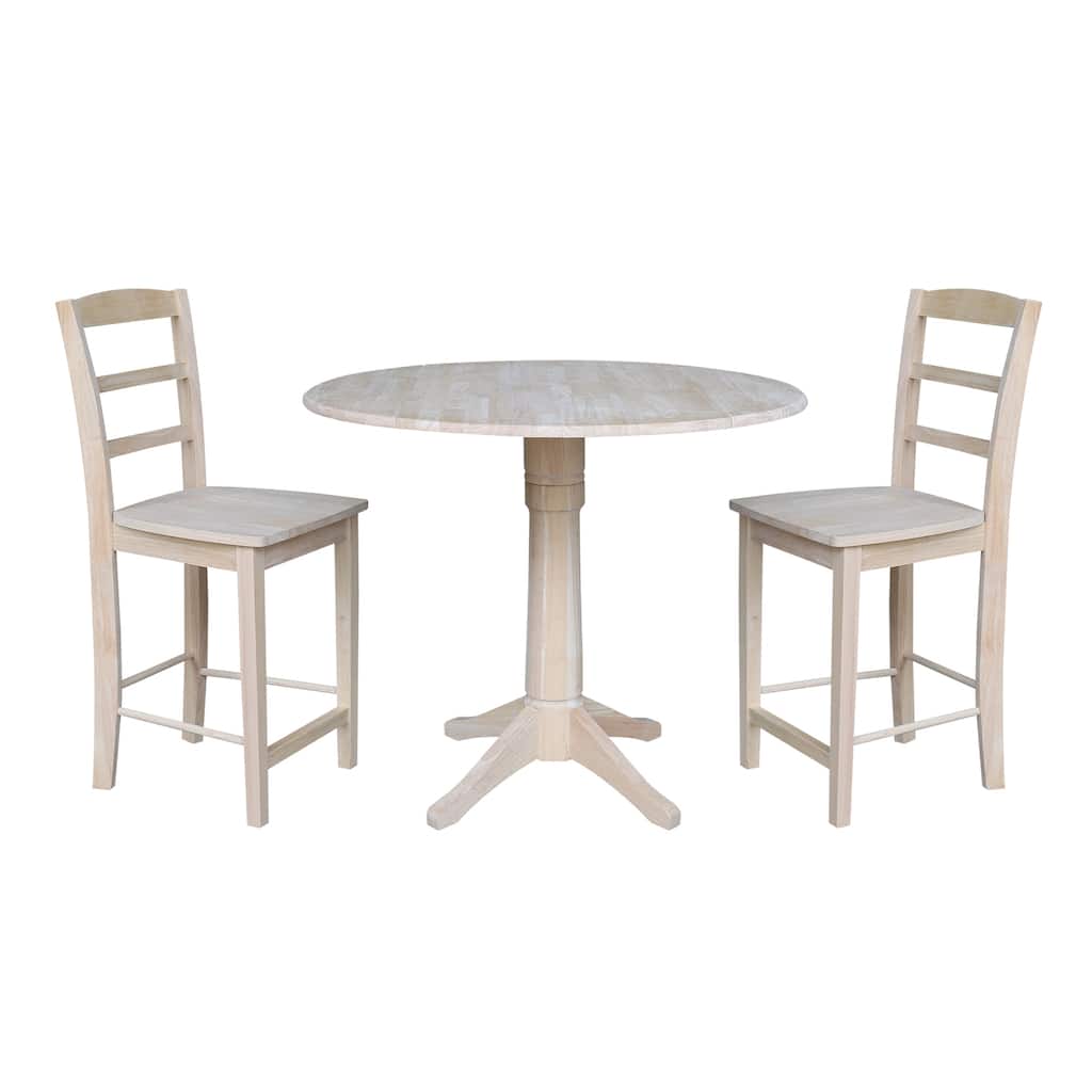 42" Round Pedestal Counter Height Table with Two Madrid Stools - Unfinished