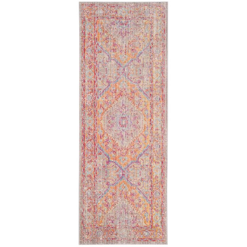 SAFAVIEH Windsor Emily Shabby Chic Cotton/ Polyester Distressed Rug - 3' x 8' Runner - Grey/Gold