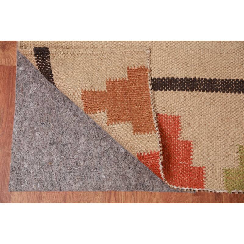 Hand Woven Oriental 100% Jute Carpet Modern Stripe Beige & Ivories Kilim Area Rug - 14' 0'' X 10' 0''