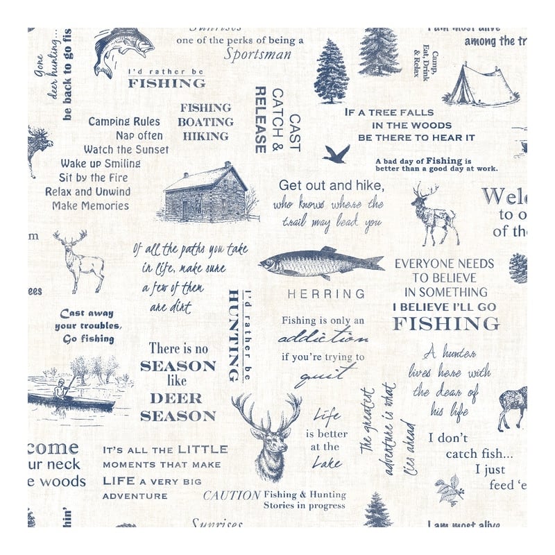 Chesapeake North Hills Navy Camping Quotes Wallpaper - 20.5 x 396 x 0.025