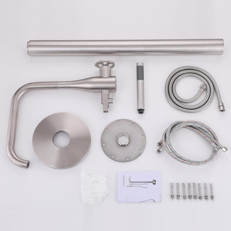 42"H Stainless Steel Floor Mounted Tub Faucet with Handheld Shower