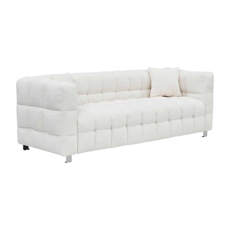 80-Inch Teddy Fleece Sofa with Metal Legs, Ideal for Living Room or Bedroom