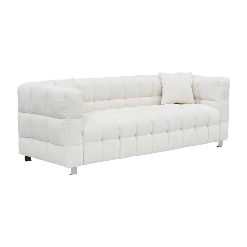 Stylish Fluffy Sofa with Plush Cushions & 2 Throw Pillows - Comfortable 3-Seater Couch