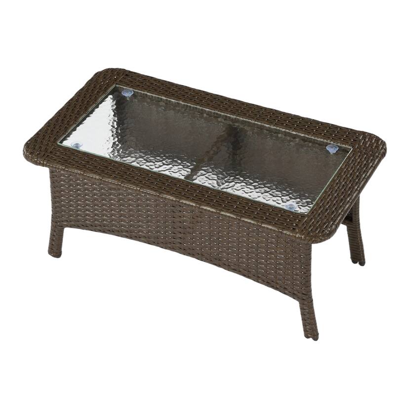 Rectangular Wicker Outdoor Coffee Table With Glass Top