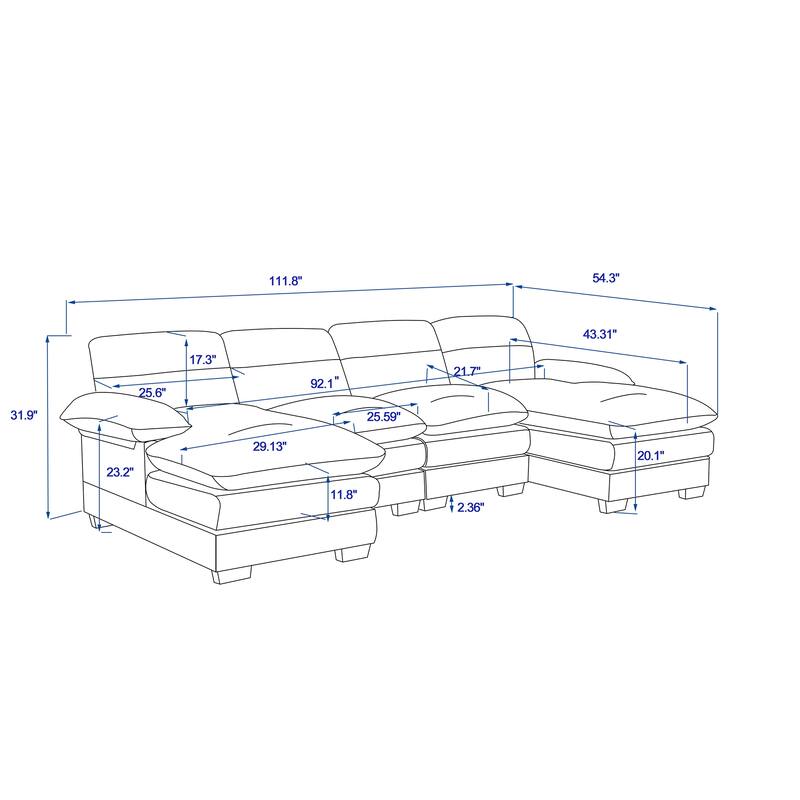 111.8" U-shaped profile sofa, including two single seats and two chaise