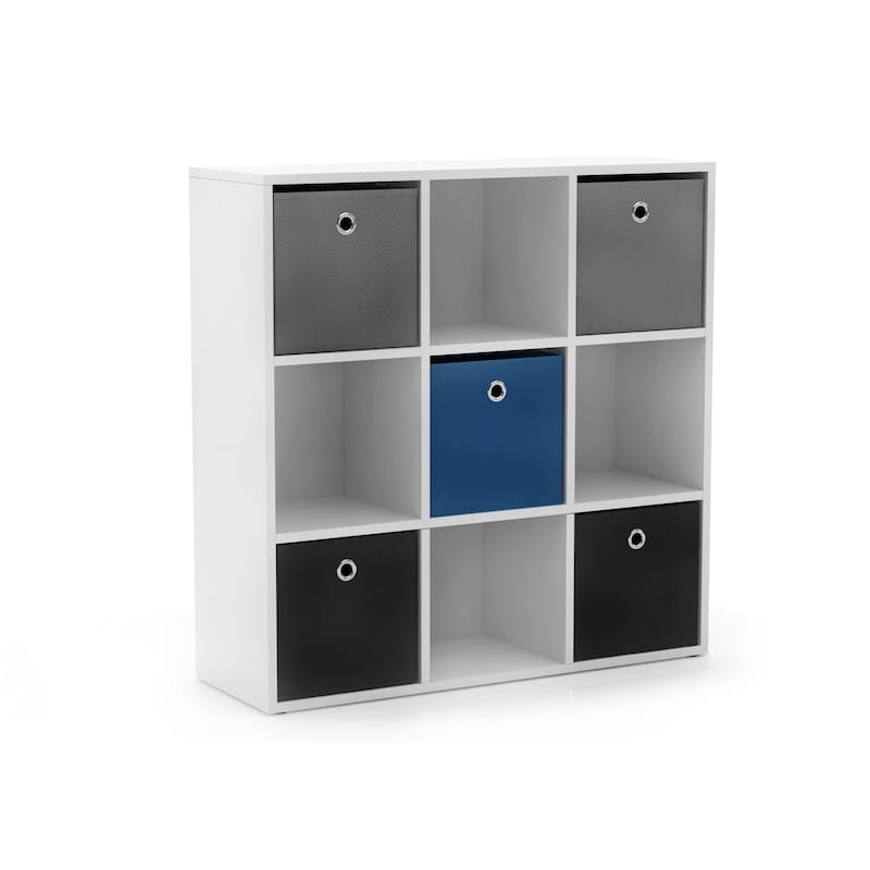 Simple Living 'Jolie' White Bookcase with Five Fabric Bins - Blue/Black/Grey