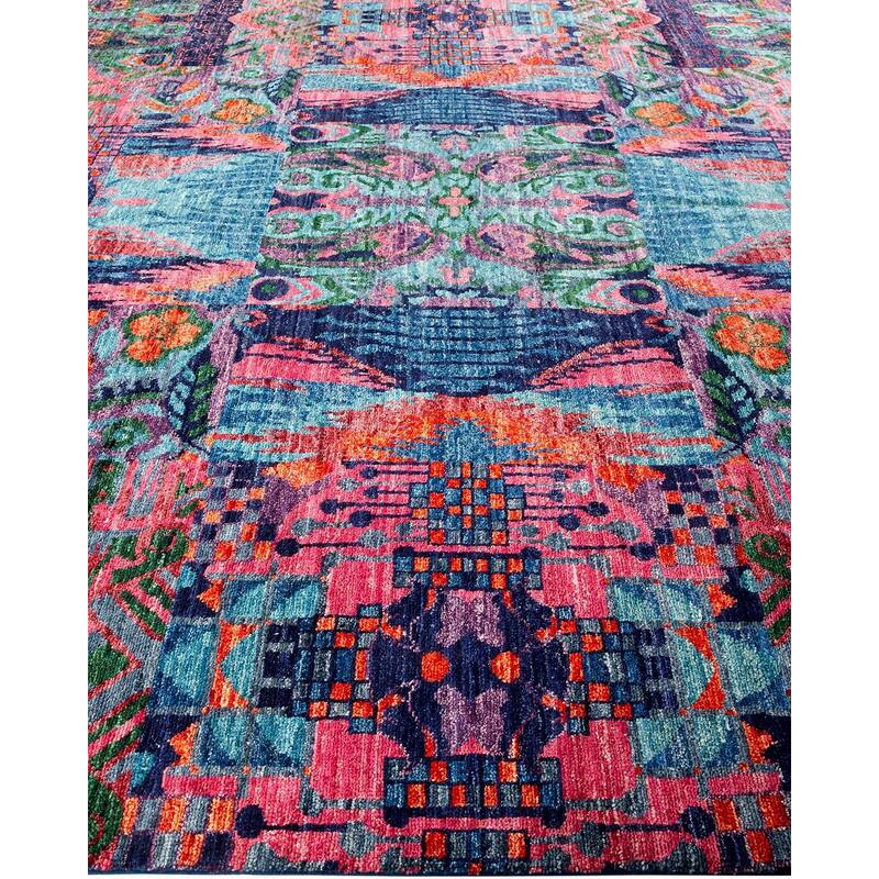 Overton Handknotted Wool Vintage Inspired Contemporary Modern Blue Area Rug - 17' 6" x 9' 10"