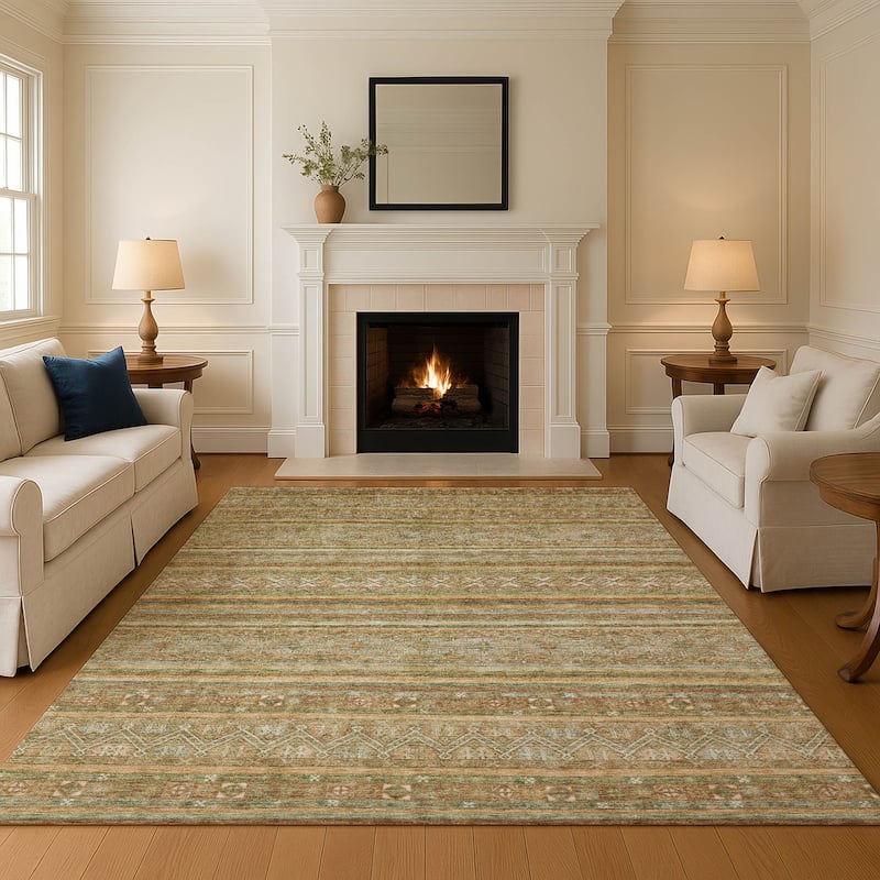 Premium Washable Super Soft Boho Stripes Mayfield Rug - Aloe - 10' x 14'