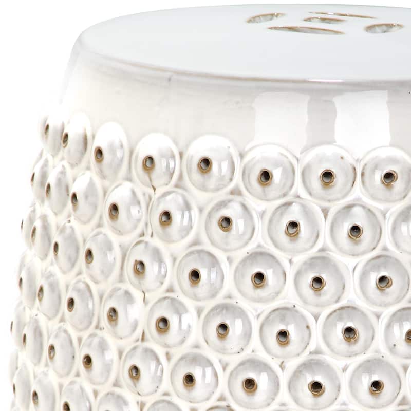 SAFAVIEH Huldah White Nailhead Ceramic Decorative Garden Stool