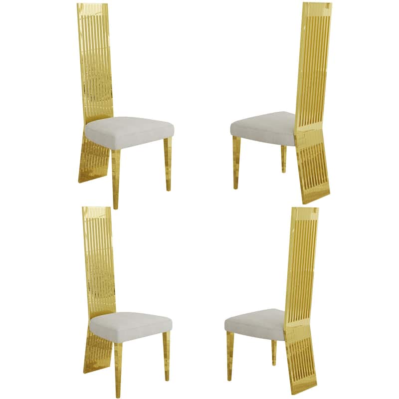 Polished Gold Dining Chairs with White Boucle Upholstery - Set of 4 - Polished Gold
