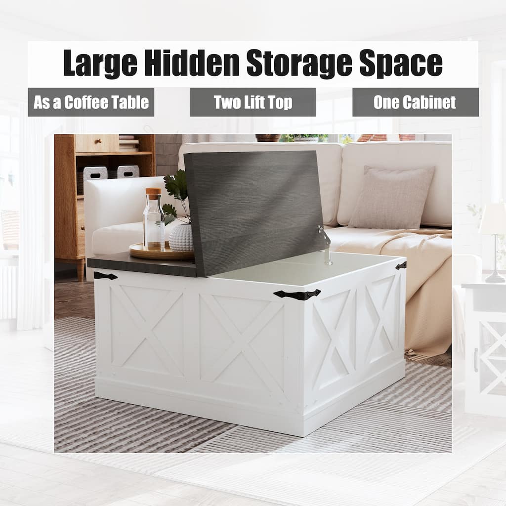 Coffee Table with Large Hidden Storage, Two-Tone Square Wood Center Table, Cocktail Table with Hinged Lift Top