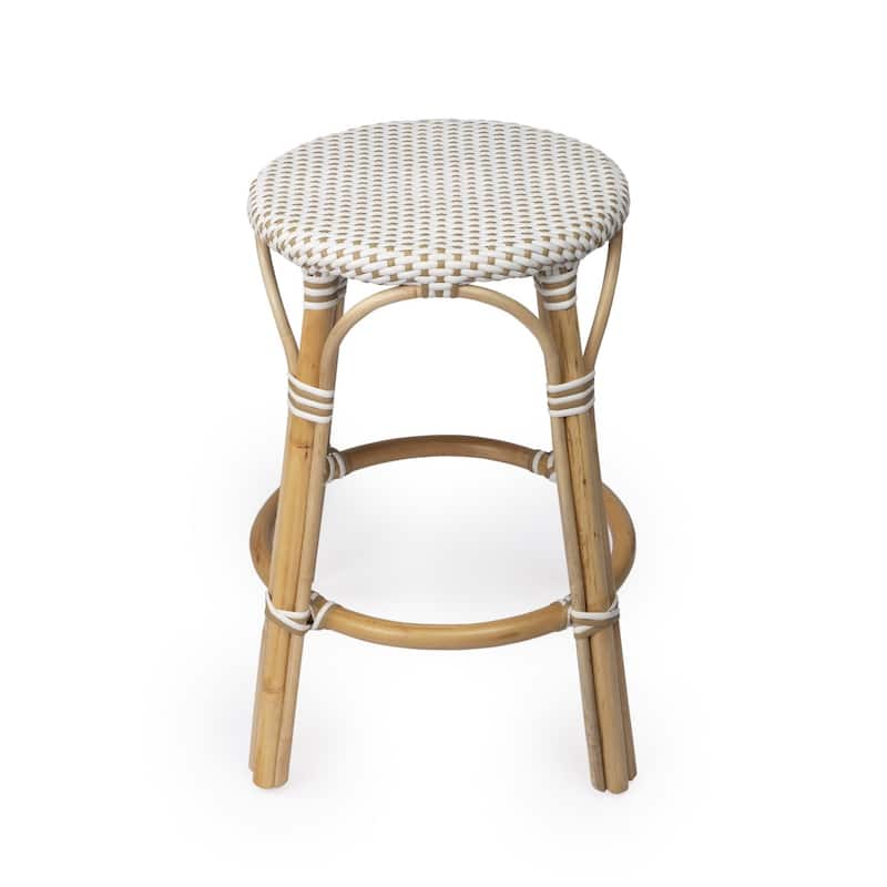 Rattan Backless Counter Height Bar Stool with Footrest, Water-Resistant
