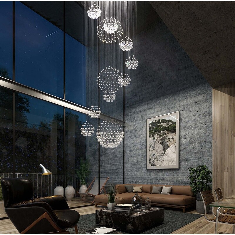 Modern Raindrop Crystal Chandelier 32 Chrome Flush Mount Foyer Lighting with 13 light Dimmable Tiered Light for 2 Story Foyer On Sale Bed Bath Beyond 35807492