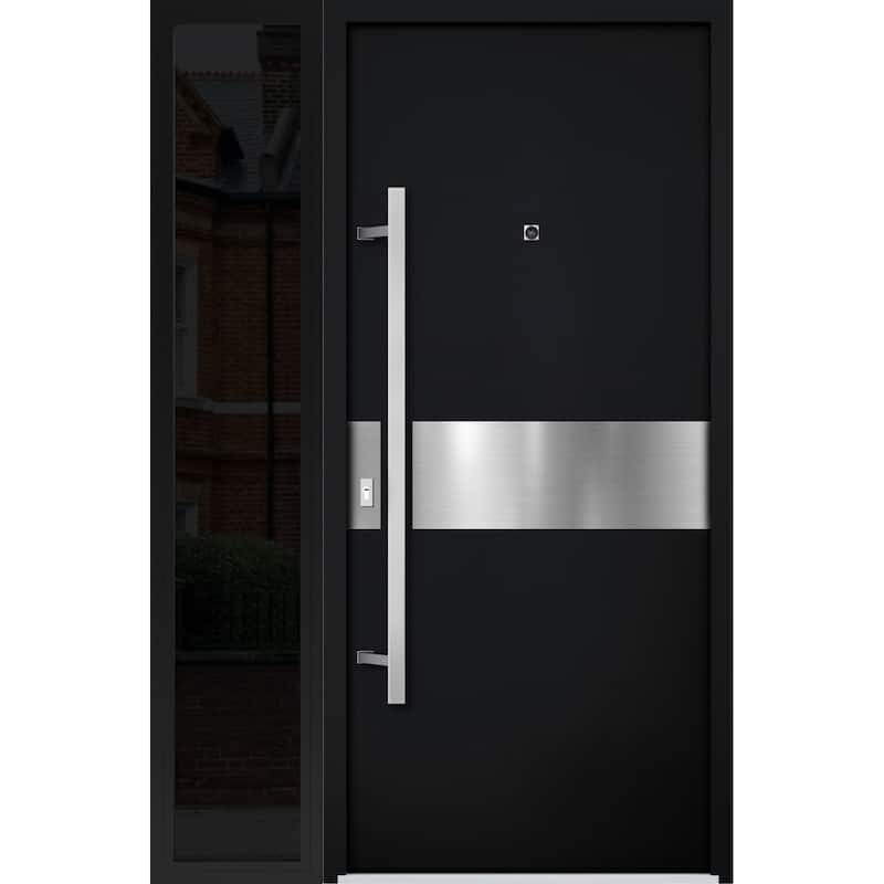 Front Prehung Steel Door 6072 Black Enamel Side and Top Window Sidelite W36+14xH80+16 Lh I Bedroom Door Bathroom Door - Black - 48 x 80