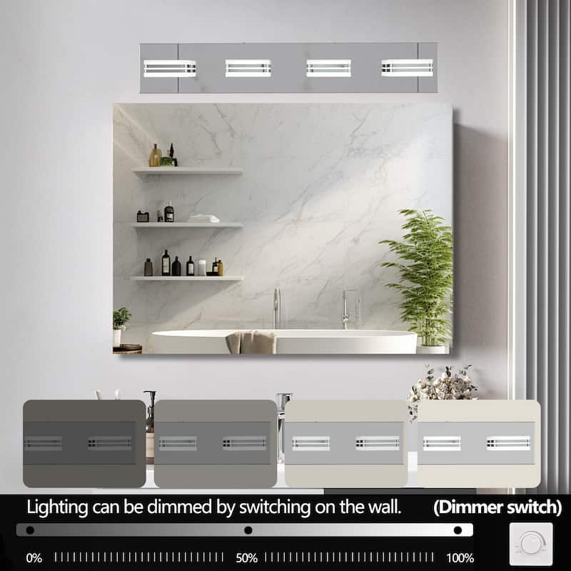 26" Modern Chrome 4-Light LED Vanity Light, Square Acrylic Lampshades Wall Mount Fixture for Bathroom, Mirror Lighting