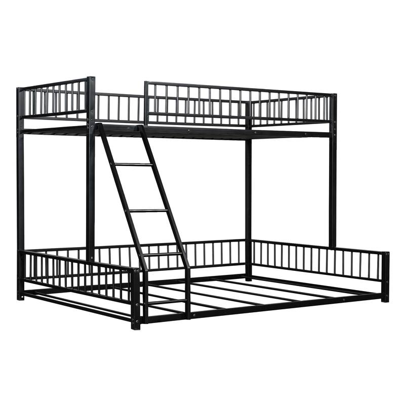 Floor Bunk Bed Heavy Metal Bed Frame with Ladder and Safety Guardrails, Detachable Bunkbeds Design Converts to 2 Platform Beds