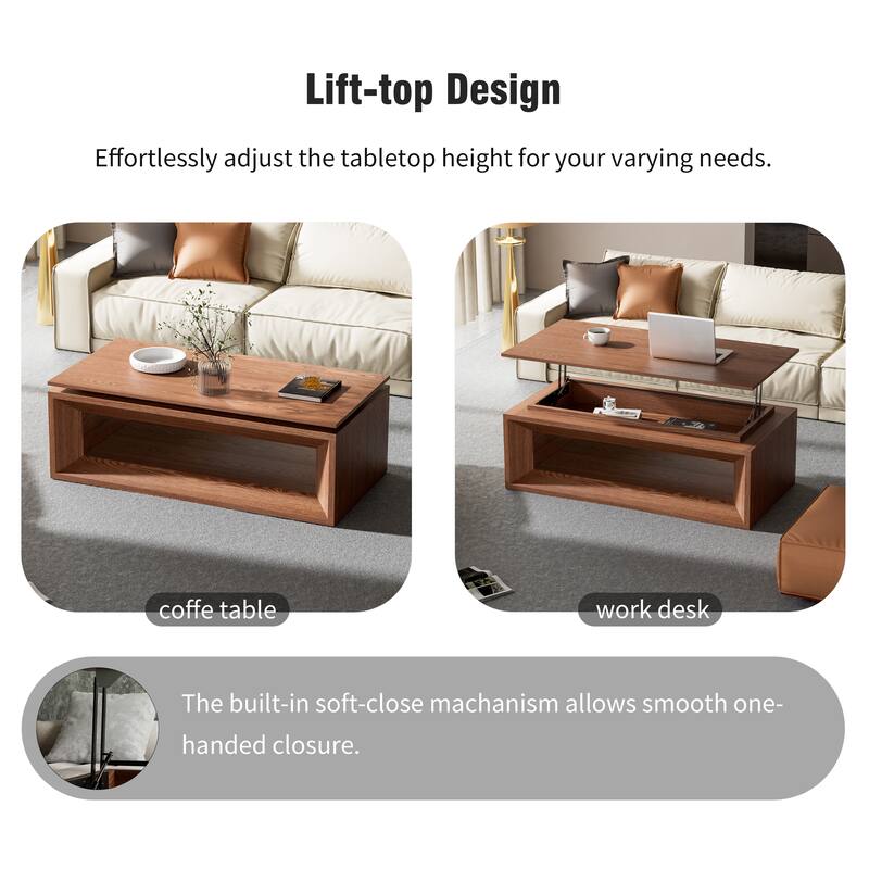 43.3" Lift Top Rectangle Modern Wood Veneer MDF Coffee Table with Storage