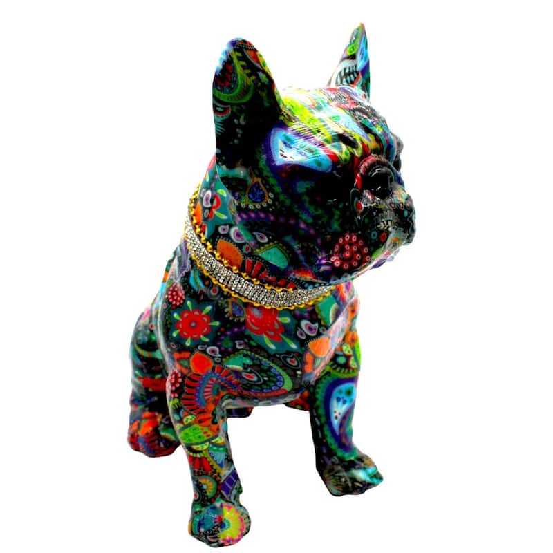 Interior Illusions Plus Standing Flower French Bulldog with Necklace - 11" tall