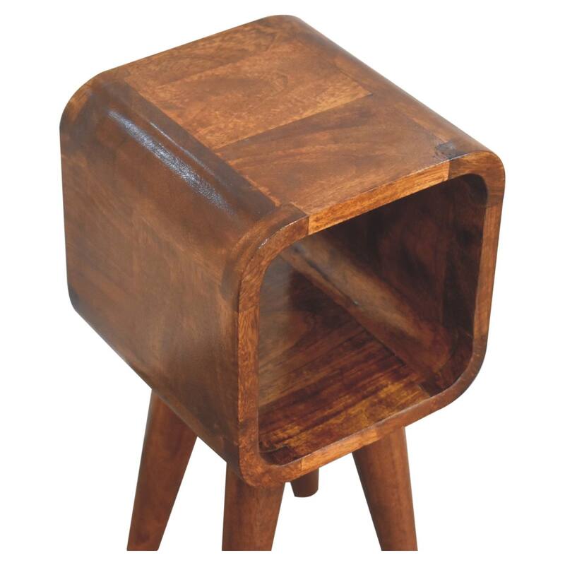 Solid Wood Extra Mini Minimalist Open Curved Chestnut Bedside