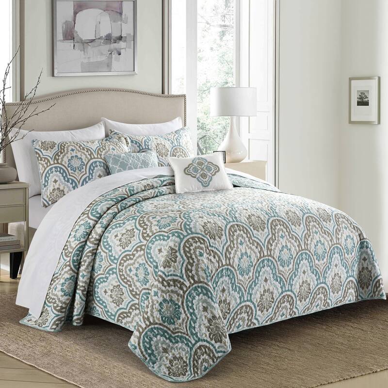 Ikat Blue 5-piece Coverlet Set - Queen