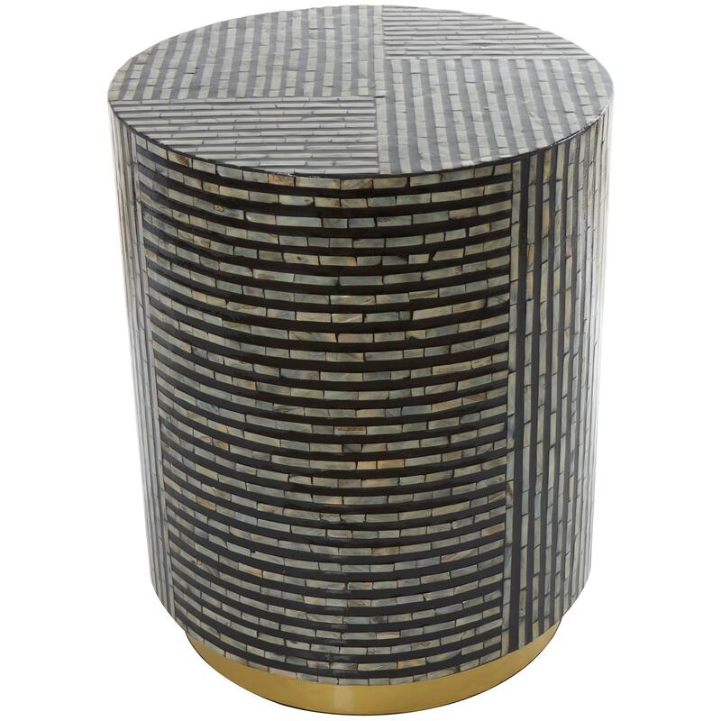 Mother of Pearl Shell Geometric Accent Table with Gold Base - White, Gray or Black - Roche River Decor - Black