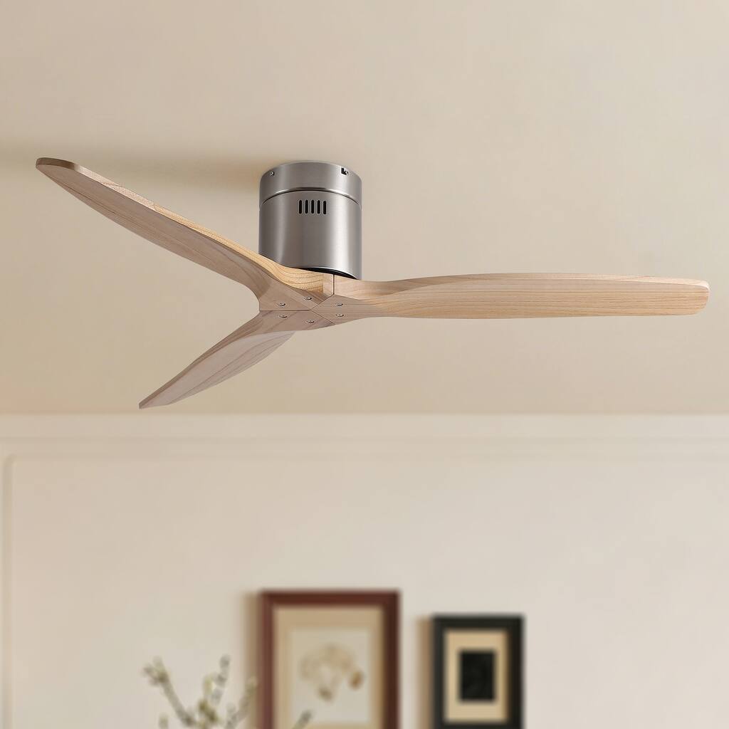 52"Mordern Rustic Elegance Solid Wood Blades Low Profile Flush Mount Ceiling Fan without Light