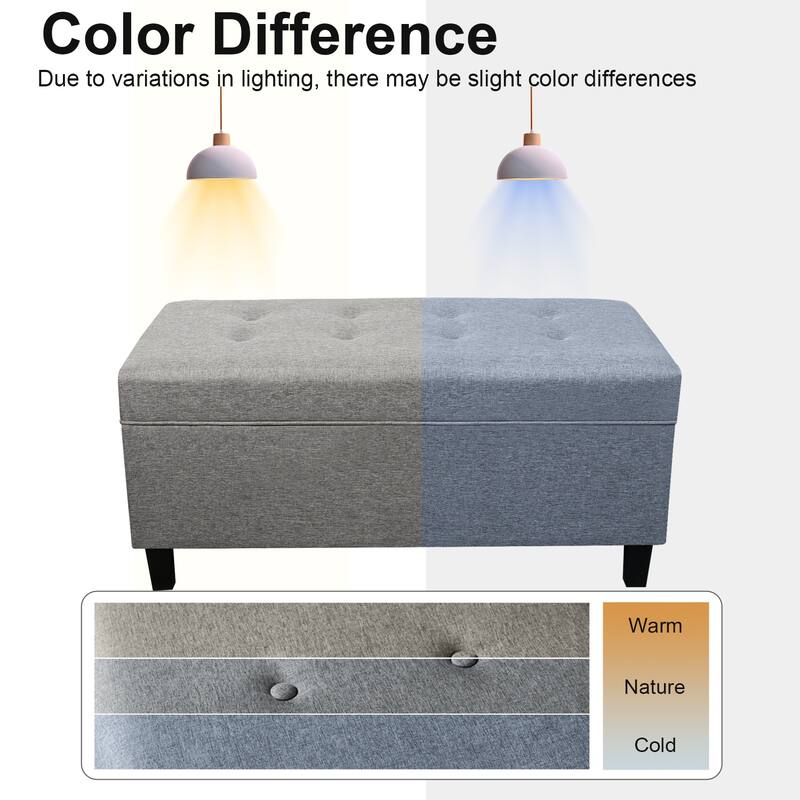 Adeco 40" Faux Leather Storage Ottoman Bench with Tufted Button - 40"X18.8"X16.5"