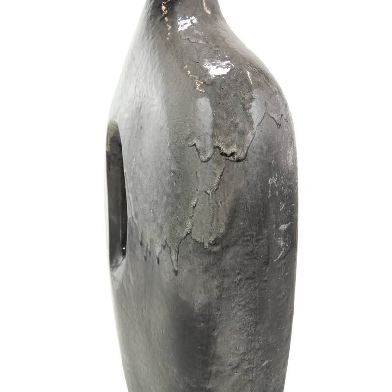 Gray Paper Mache Marble Inspired Vase with Cutout Handle
