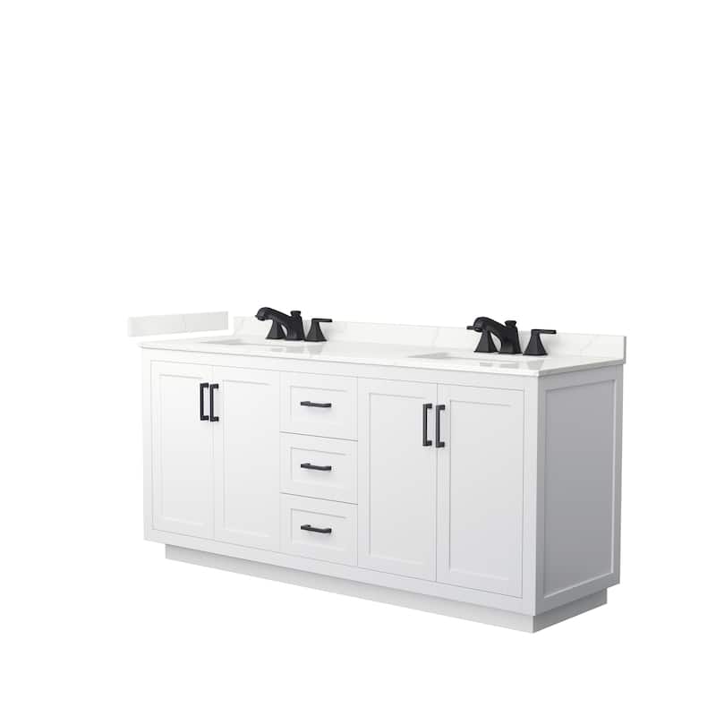 Miranda 72-inch Double Vanity, Quartz Top - White, Black Trim, Giotto Quartz Top