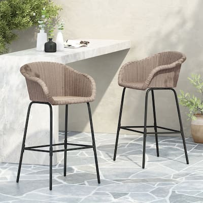 Outdoor Metal Wicker Barstool Set of 2