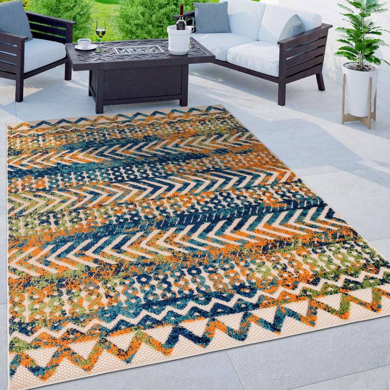 World Rug Gallery Turin Modern Geometric Bohemian Indoor/Outdoor Area Rug