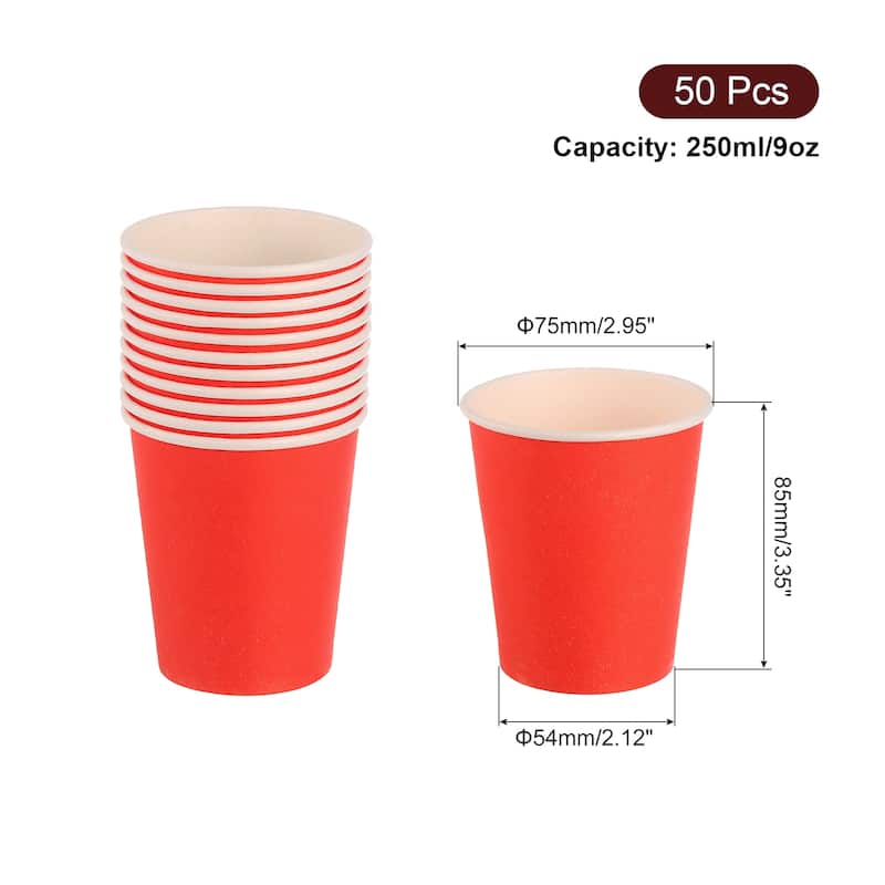 Colorful Disposable Paper Cups, 50 PCS 9 OZ DIY Paper Cups for Parties - Red