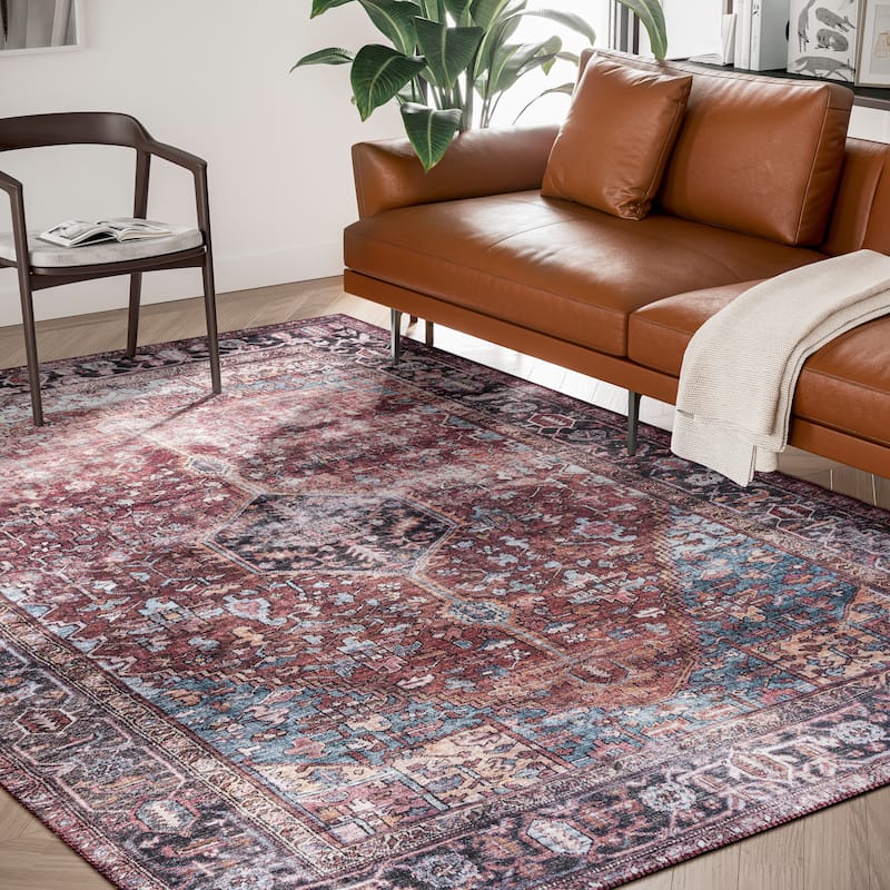 Abani Paloma PAL100A Vintage Merlot Area Rug - 2'2" x 9'6" - Red