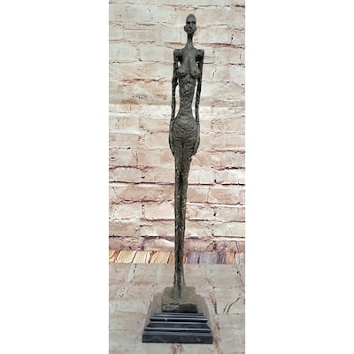 Woman Of Venice After Alberto Giacometti - Bronze Sculpture Statue Stick Figure On Marble Base