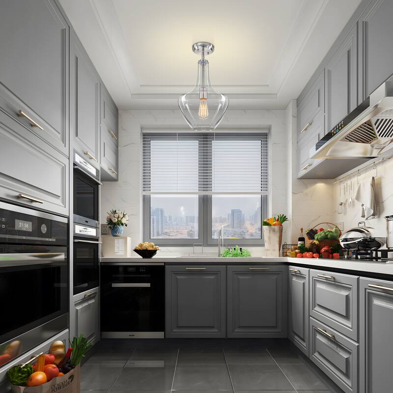 Starsky 1-light Modern Teardrop Pendant Light with Thick Clear Glass Shade