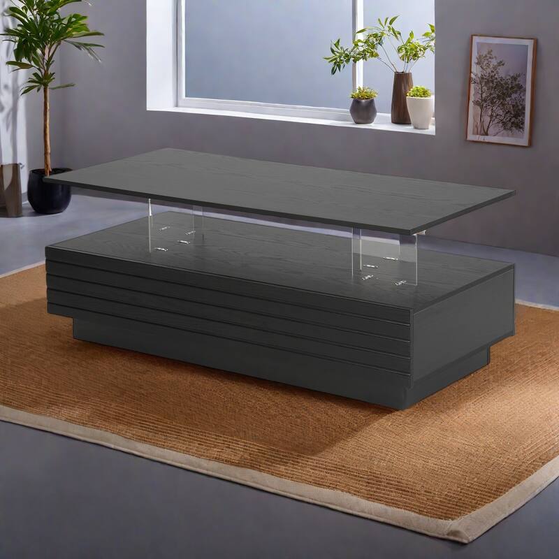 47.2" MDF LED Coffee Table with Multi-Color Lighting and Two Drawers - Black