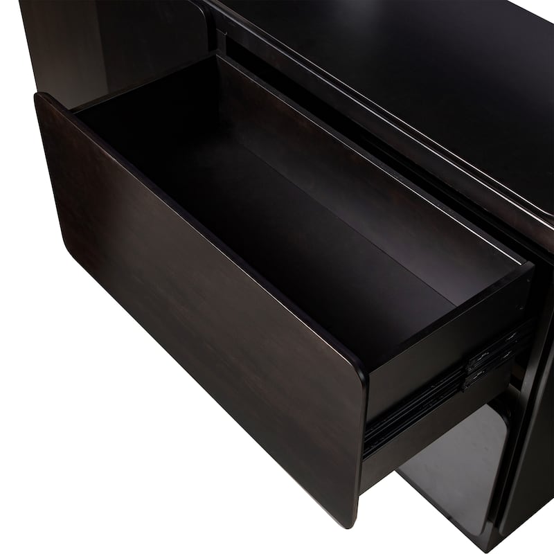 Furniture of America Abigail Mid-Century Modern Black Wenge Solid Wood Dining Server with Drawers and Shelves