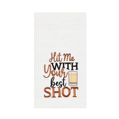 "Hit Me With Your Best Shot" Funny Cute Waffle Weave Embroidered Dishtowel