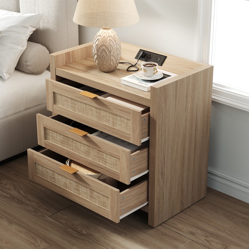 SICOTAS Farmhouse Set of 2 Nightstand with Charging Station and Drawers